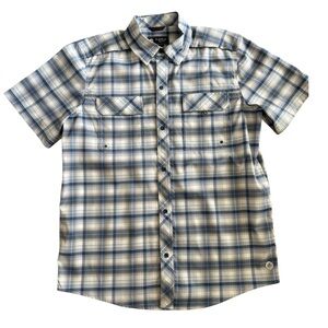 Flatwood Threads Men's Blue and White Plaid Button Down Shirt